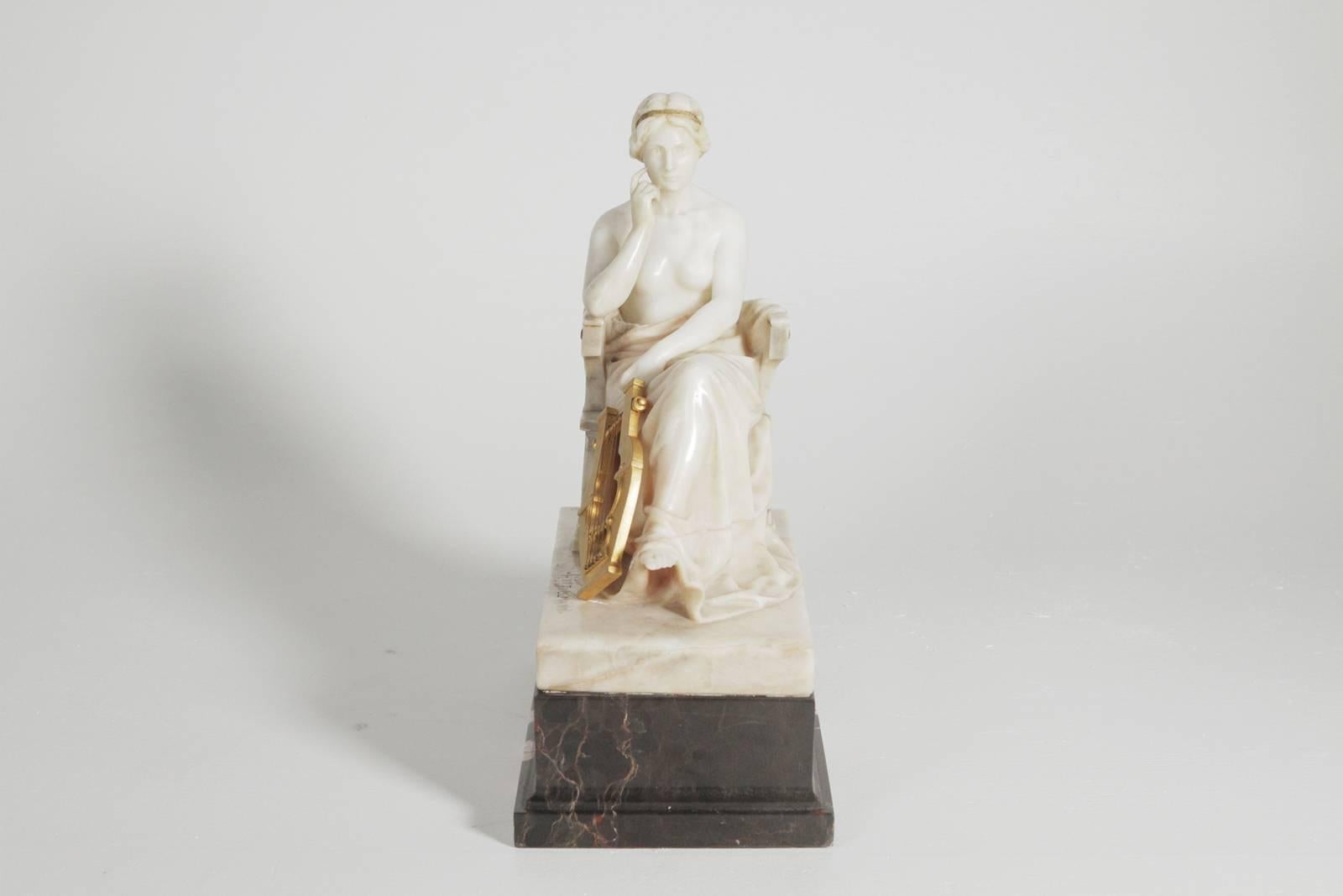 Neoclassical German Marble and Ormolu Sculpture of a Seated Muse with Harp In Excellent Condition In Lambertville, NJ