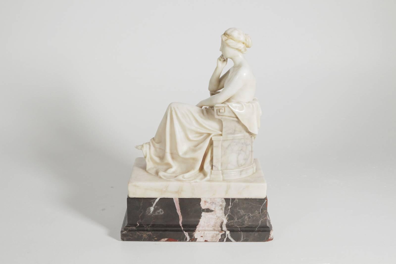 20th Century Neoclassical German Marble and Ormolu Sculpture of a Seated Muse with Harp