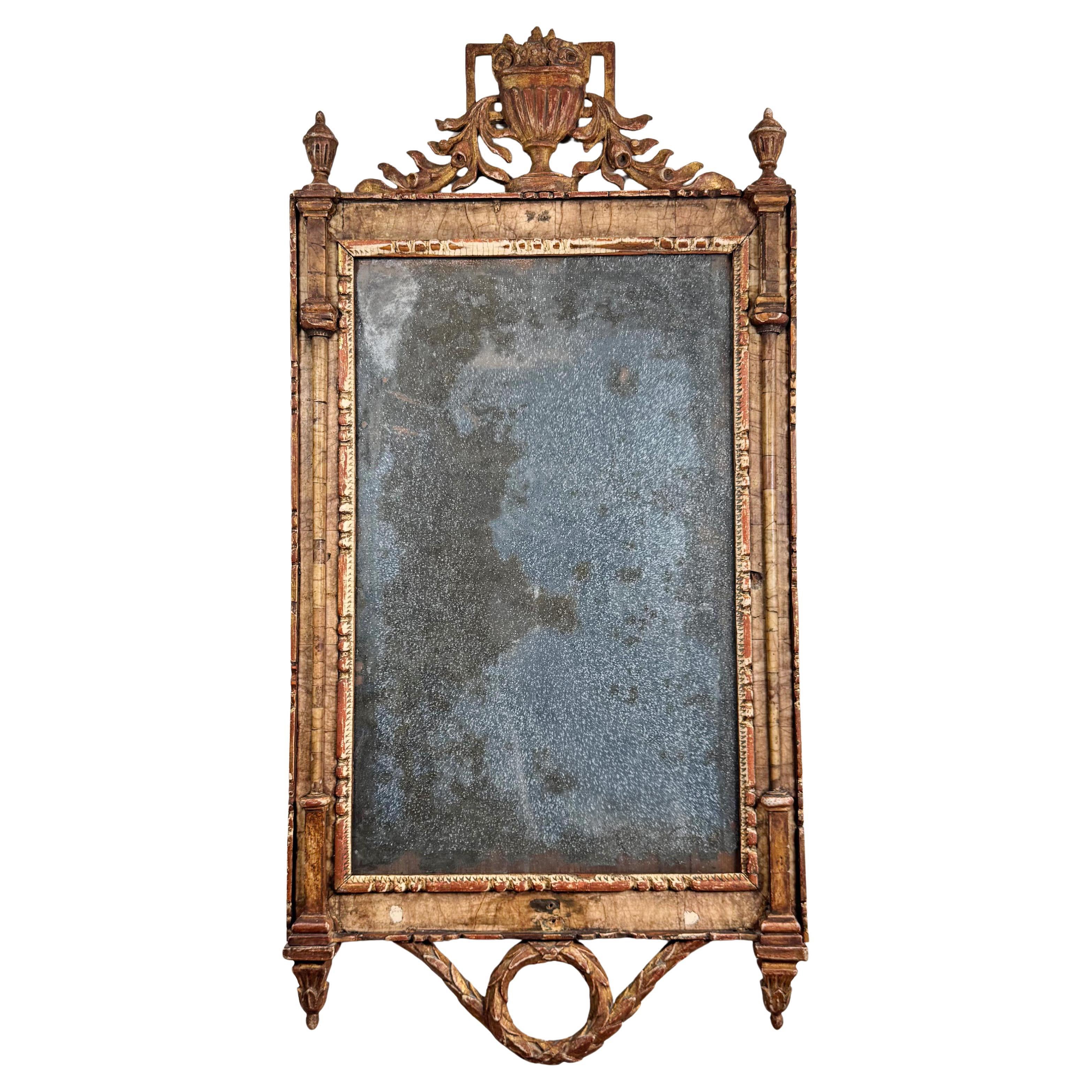 Specchio Neoclassico Giallo Antico in marmo e legno dorato di Bilbao con vetro originale in vendita