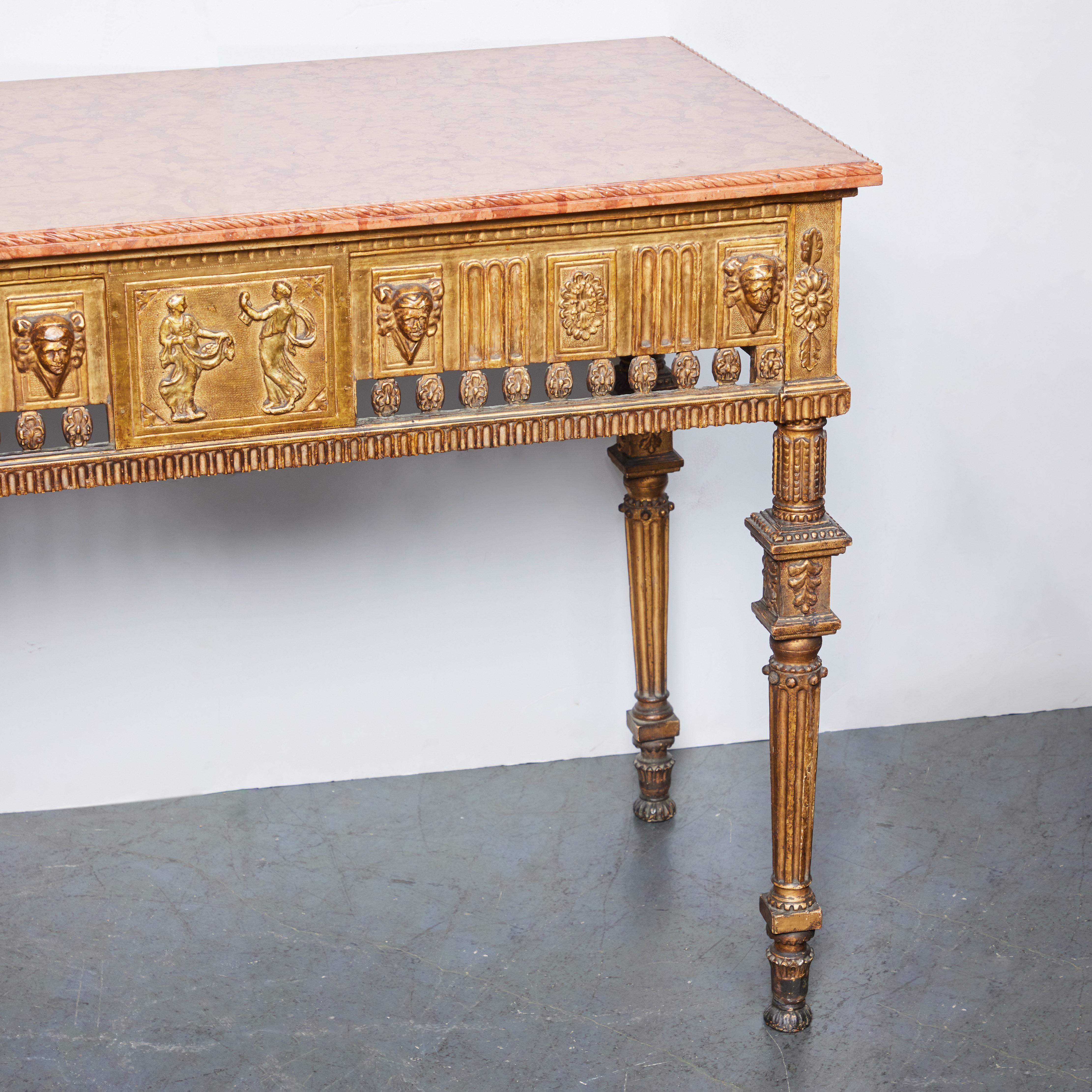 Neoclassical Gilded Console with Marble Top In Good Condition For Sale In Newport Beach, CA