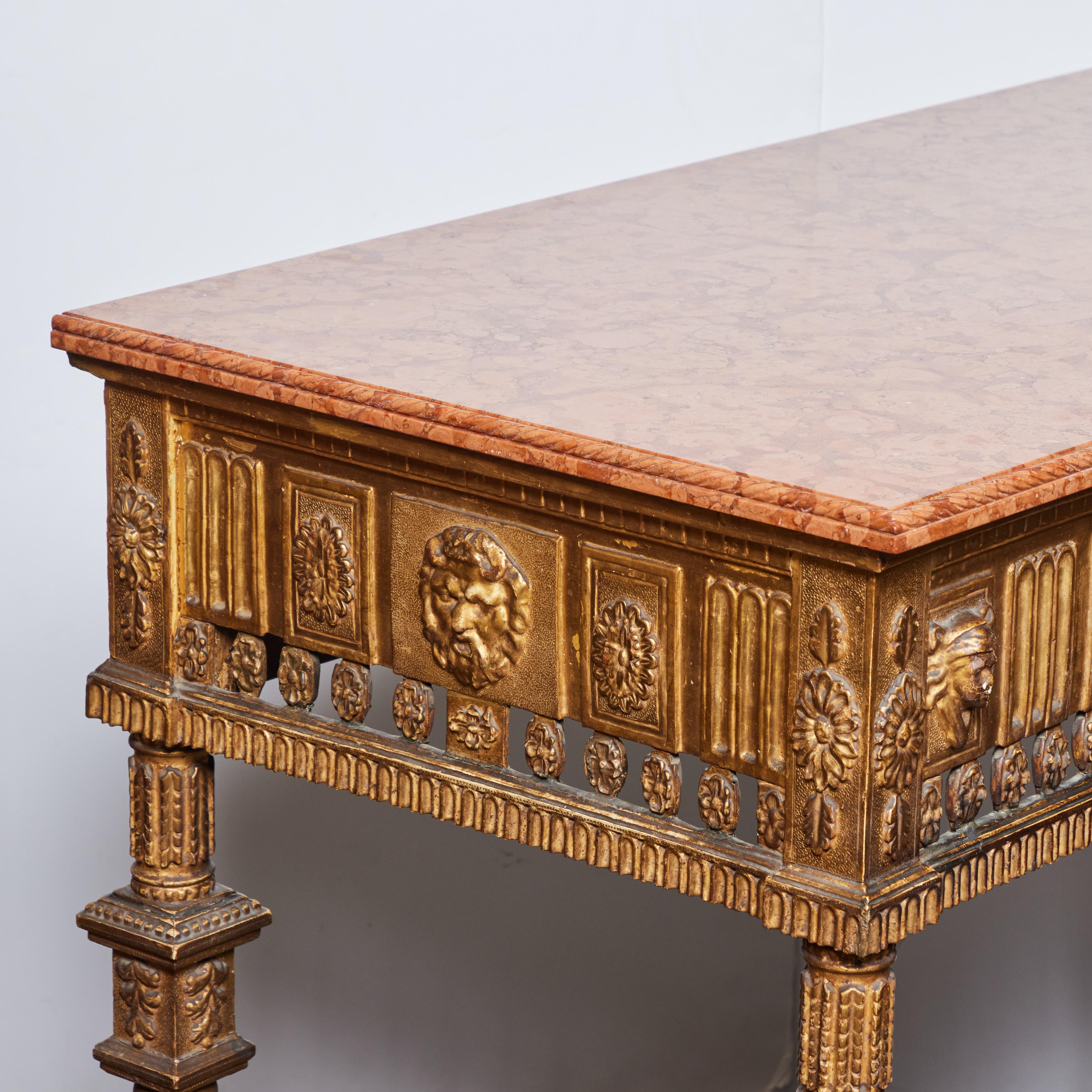 Neoclassical Gilded Console with Marble Top For Sale 3