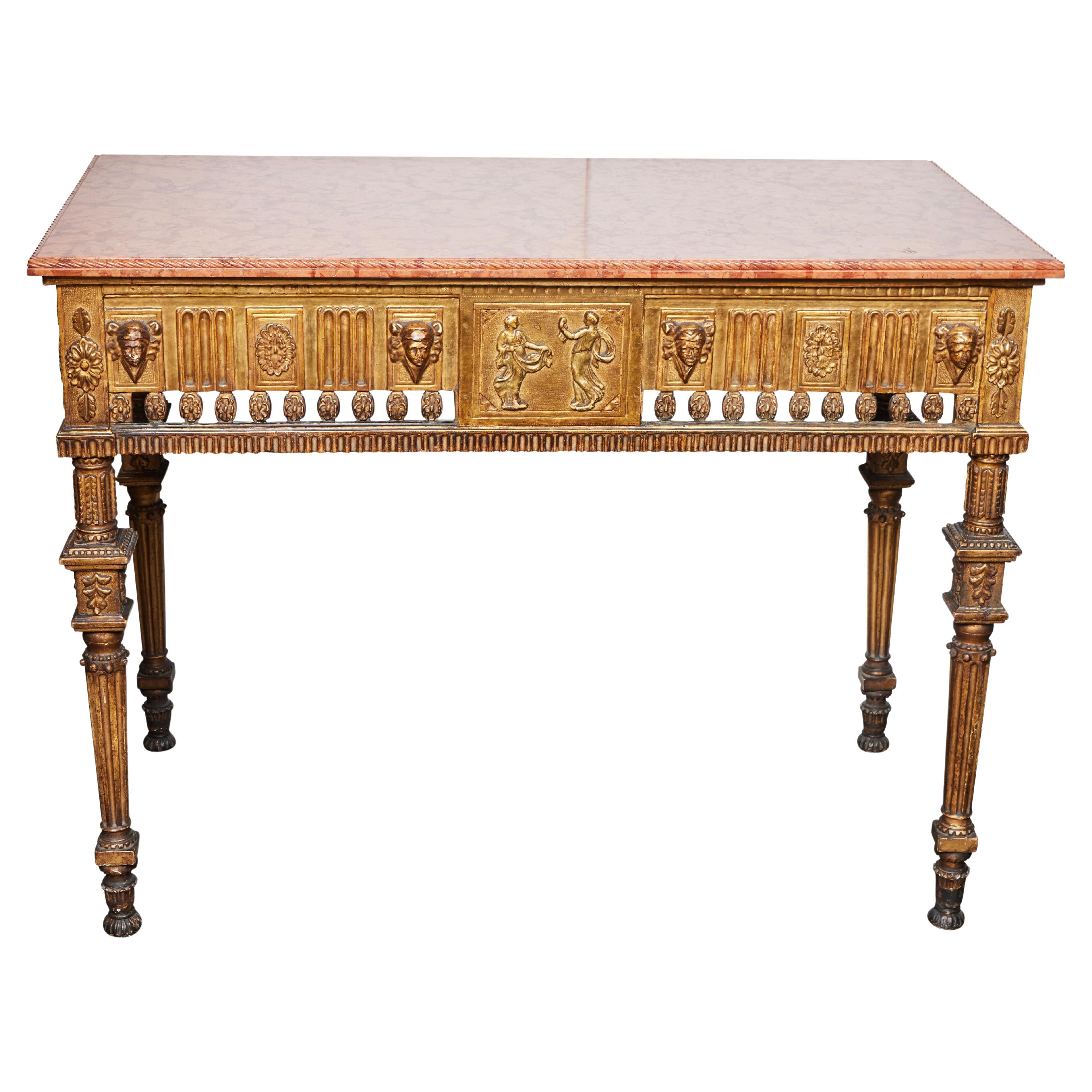 Neoclassical Gilded Console with Marble Top For Sale