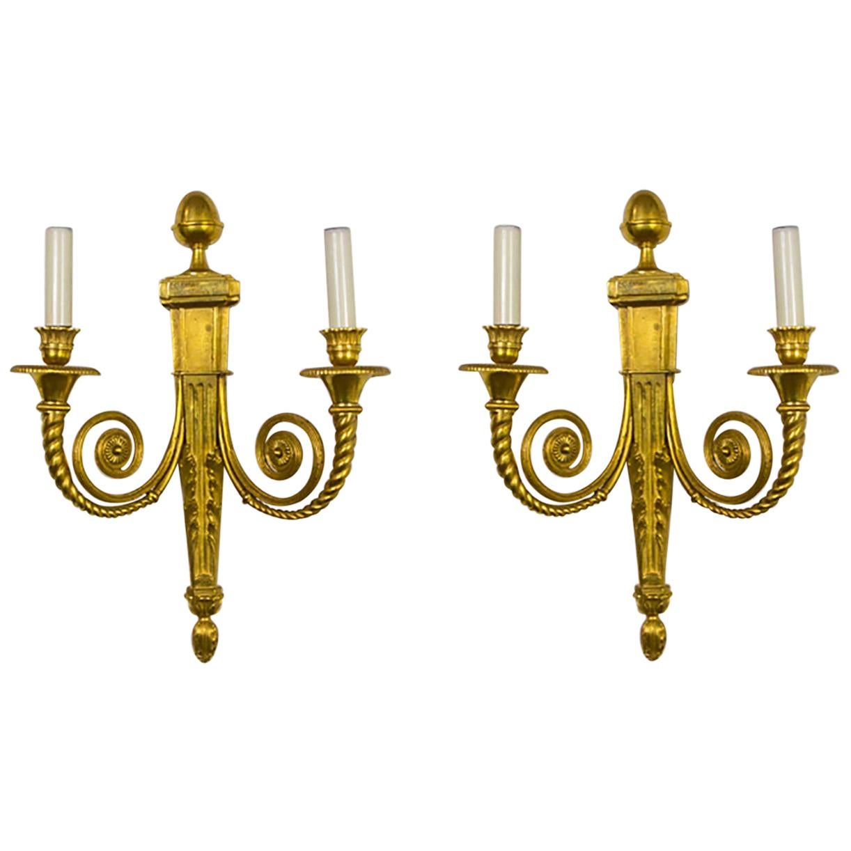 Neoclassical Gilt Bronze 2-Arm Spiral Sconces 'Pair'