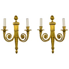 Neoclassical Gilt Bronze 2-Arm Spiral Sconces 'Pair'