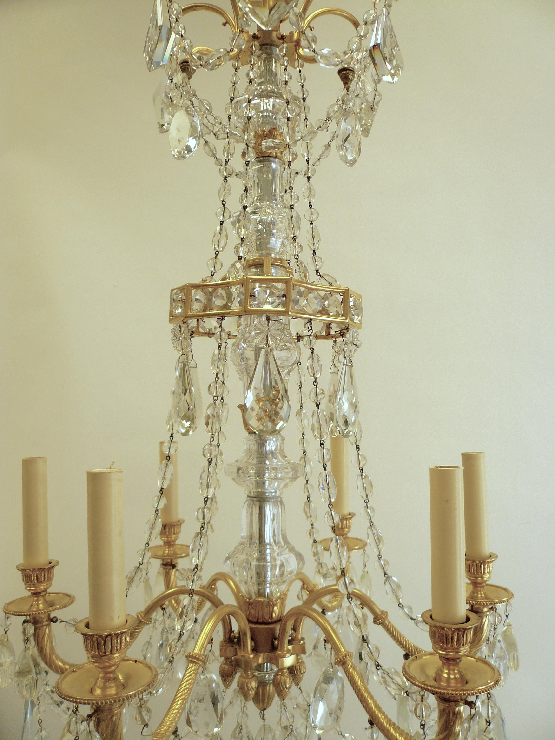 Louis XVI Neoclassical Gilt Bronze and Crystal Chandelier by E. F. Caldwell For Sale
