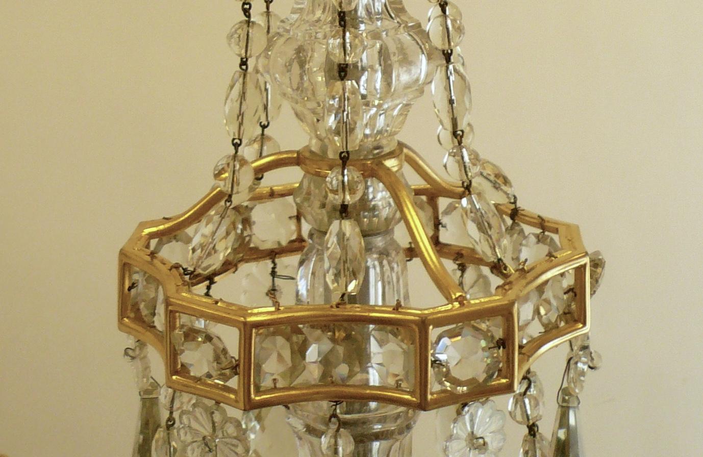 Faceted Neoclassical Gilt Bronze and Crystal Chandelier by E. F. Caldwell For Sale