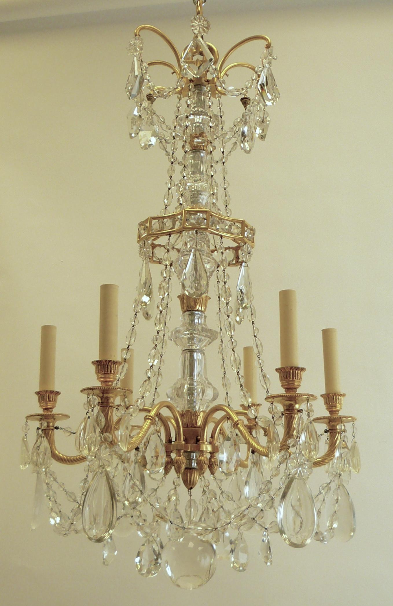 Neoclassical Gilt Bronze and Crystal Chandelier by E. F. Caldwell For Sale 1