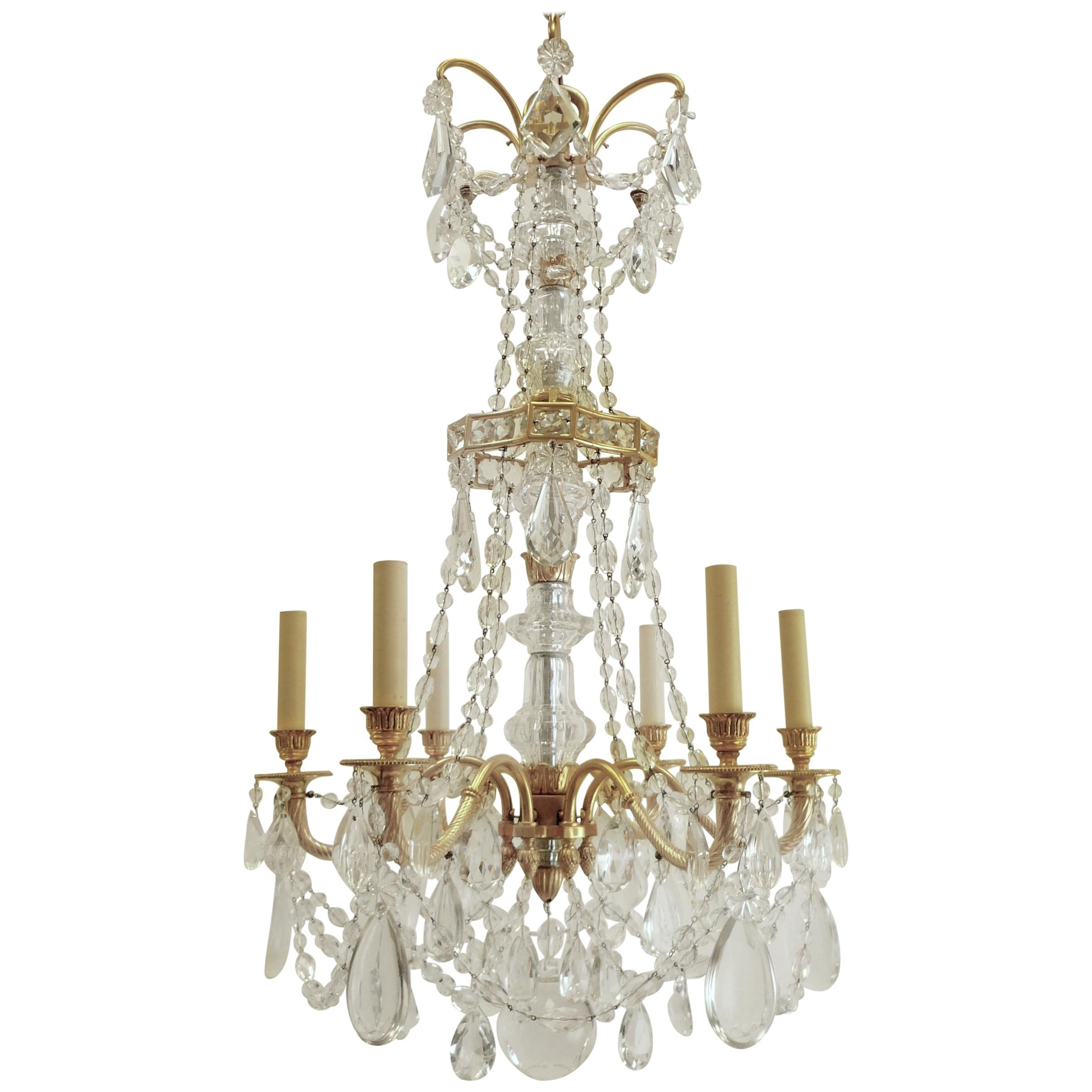 Neoclassical Gilt Bronze and Crystal Chandelier by E. F. Caldwell For Sale