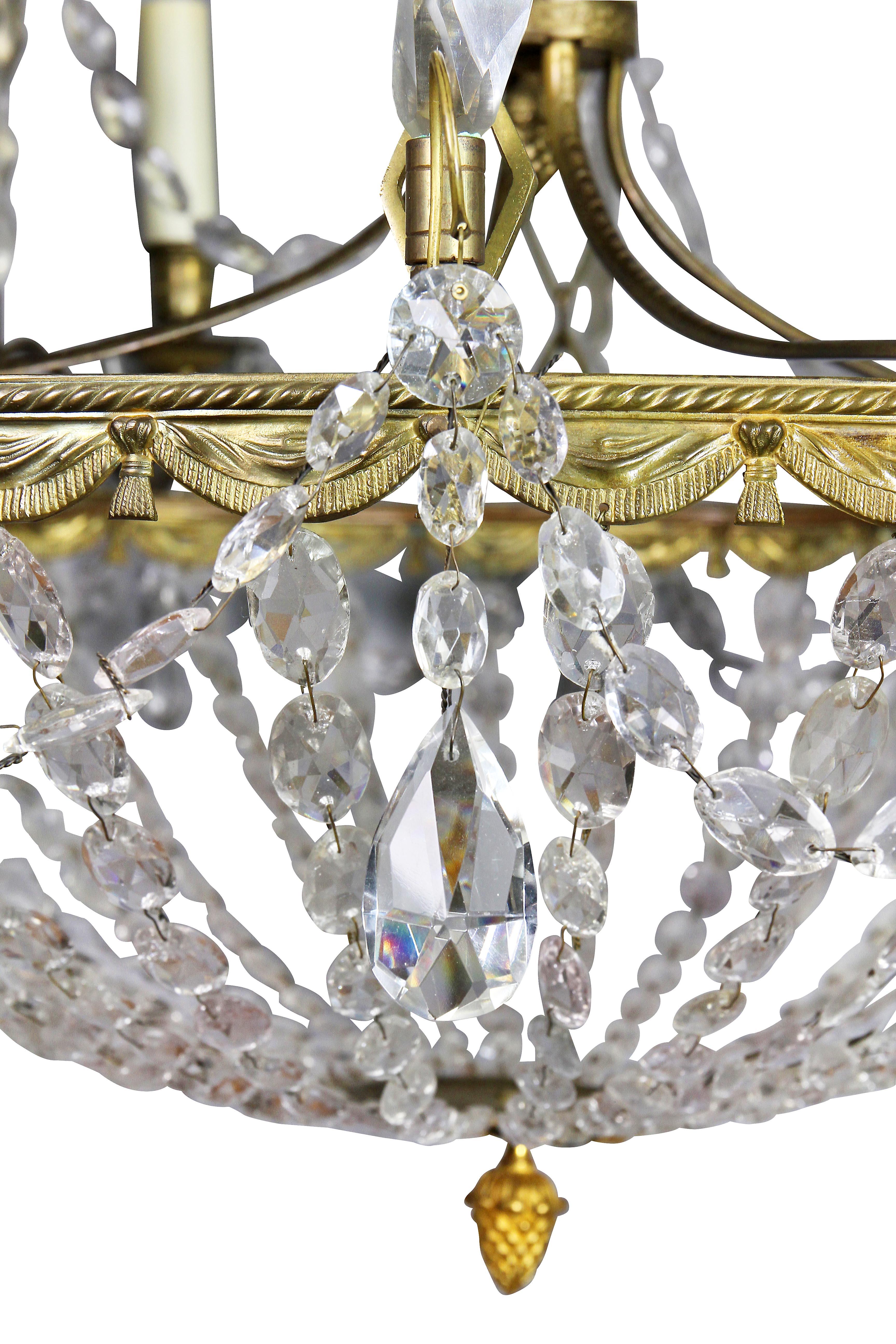 Neoclassical Gilt Bronze and Cut Glass Chandelier For Sale 4