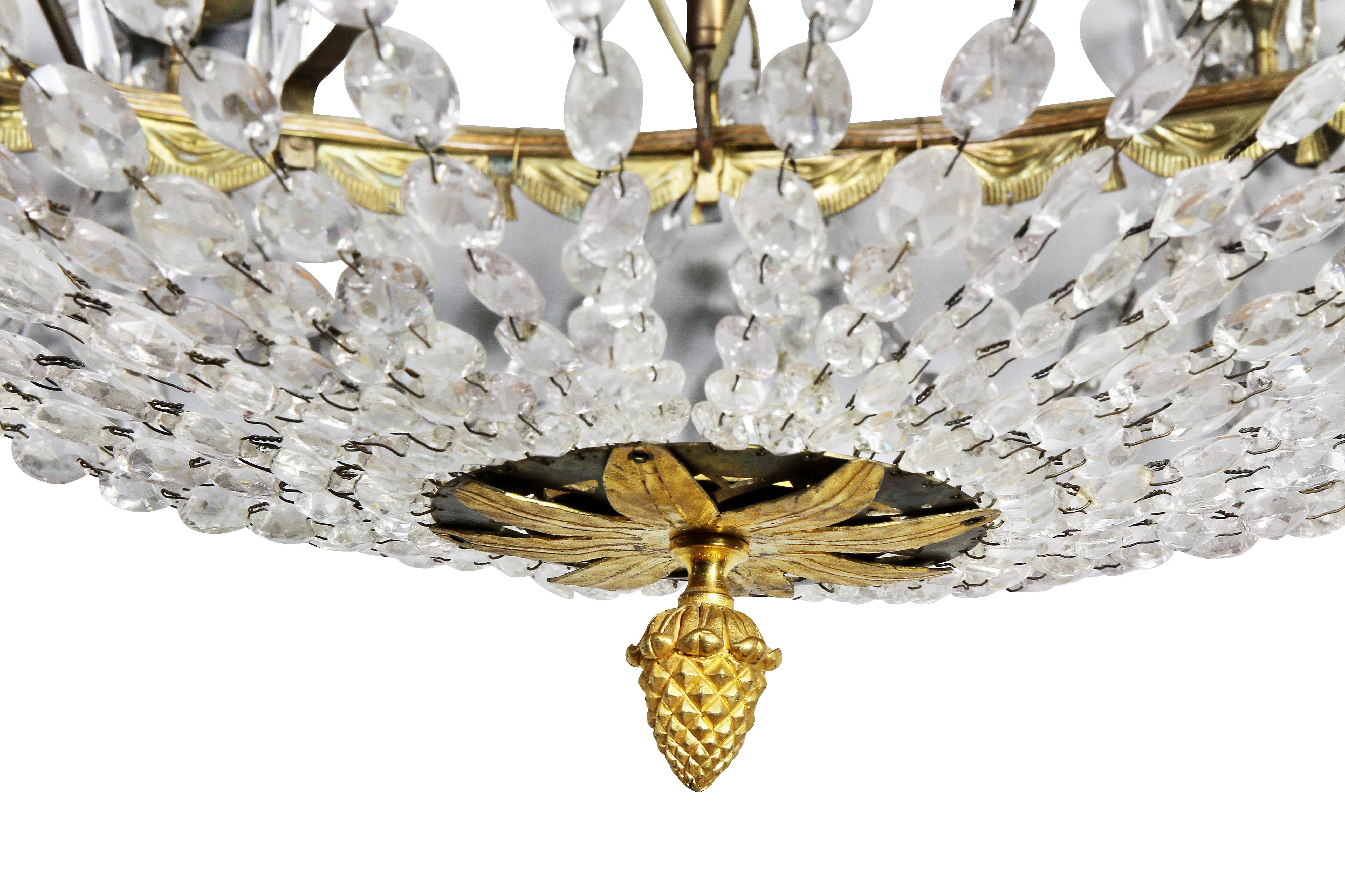 Neoclassical Gilt Bronze and Cut Glass Chandelier For Sale 5