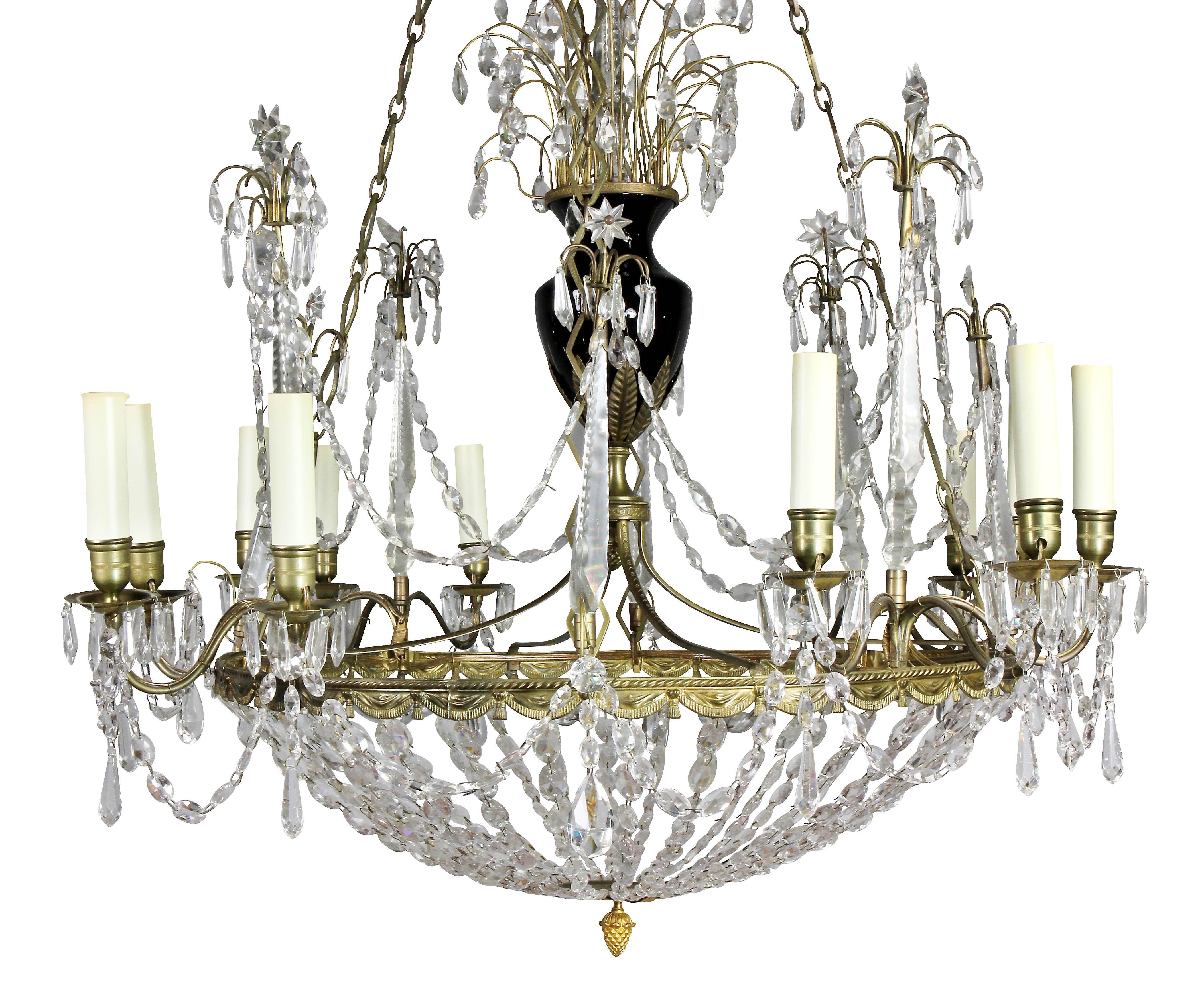 Neoclassical Gilt Bronze and Cut Glass Chandelier In Good Condition For Sale In Essex, MA