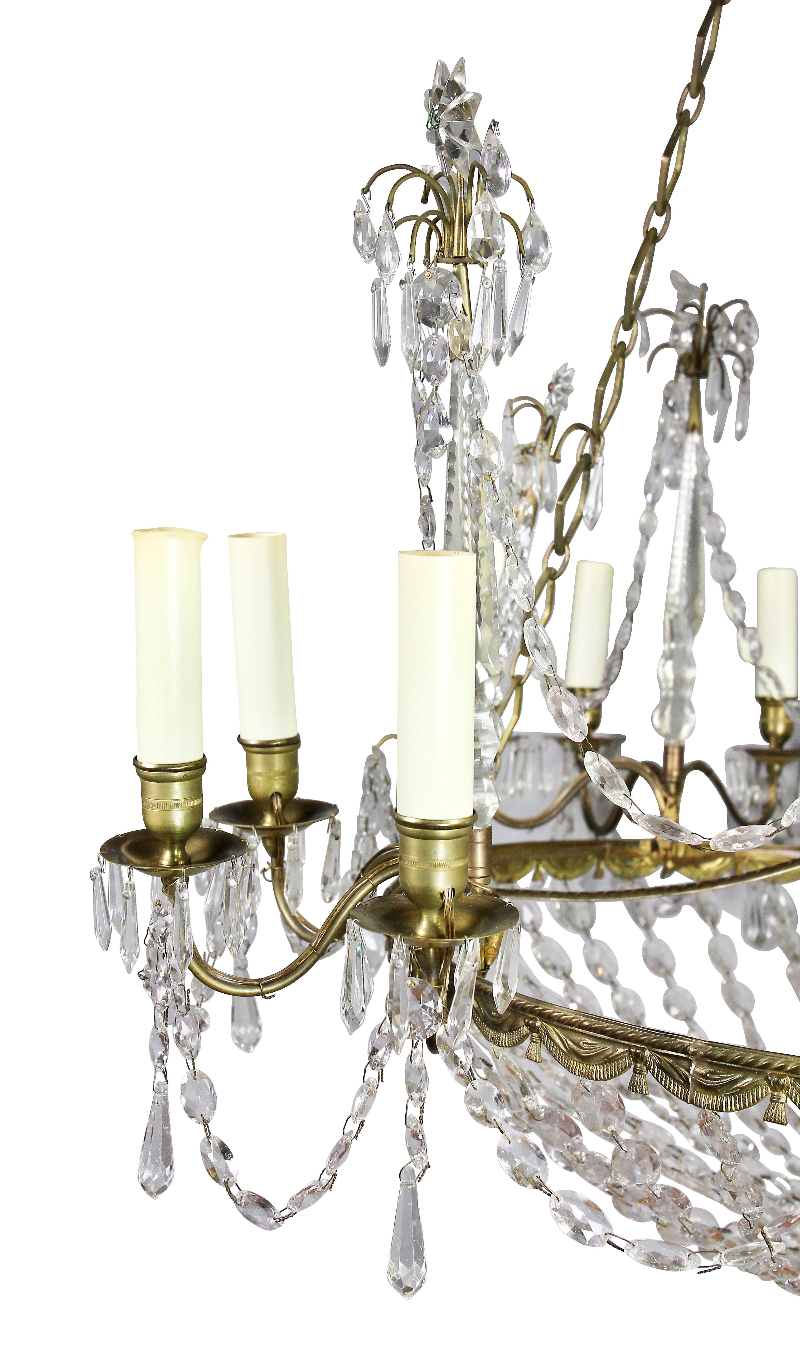 Neoclassical Gilt Bronze and Cut Glass Chandelier For Sale 1