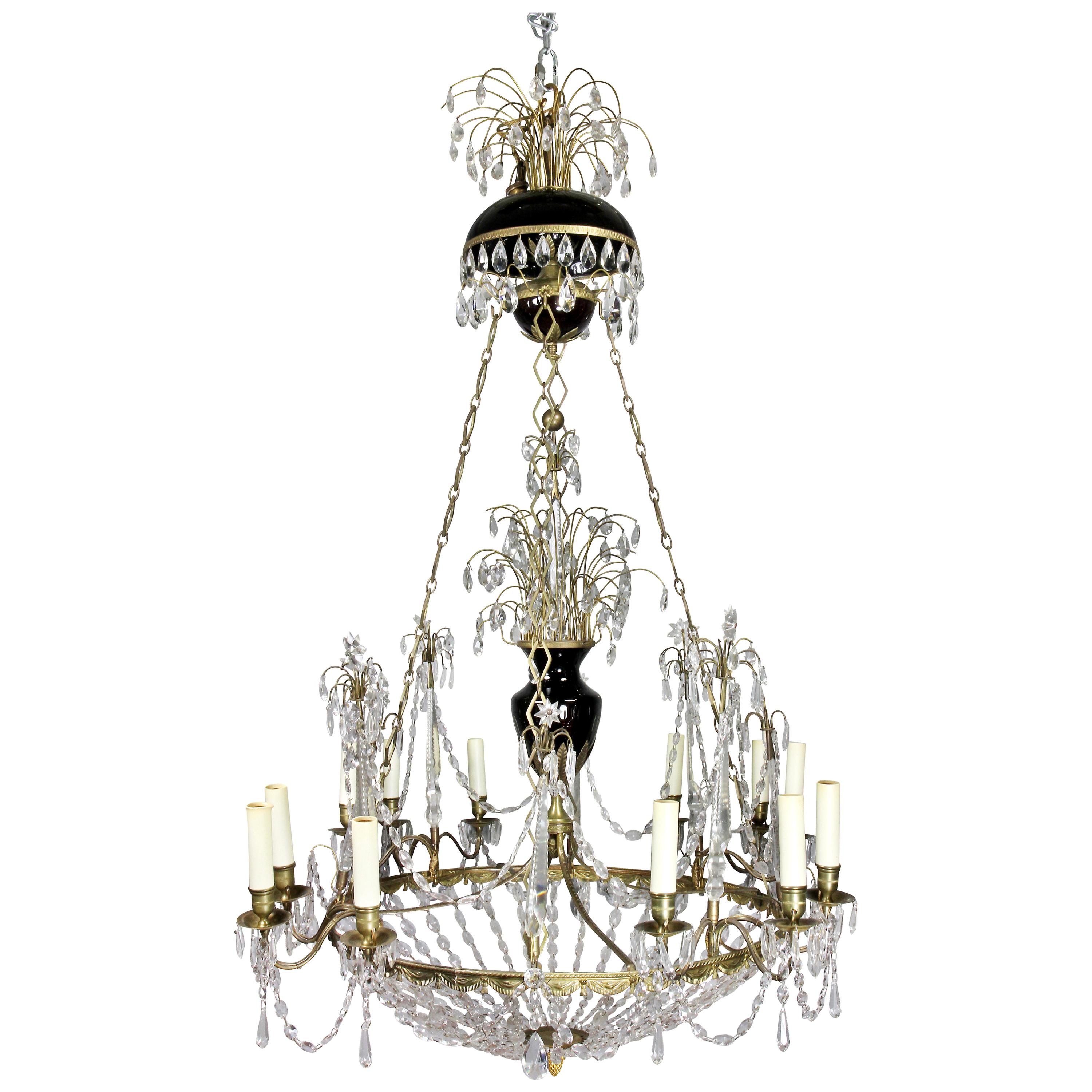 Neoclassical Gilt Bronze and Cut Glass Chandelier For Sale