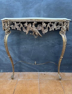 Neoclassical Gilt Bronze and Marble Console Table with Eagle Motif, 1940s