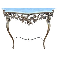 Neoclassical Gilt Bronze and Marble Console Table with Eagle Motif, 1940s