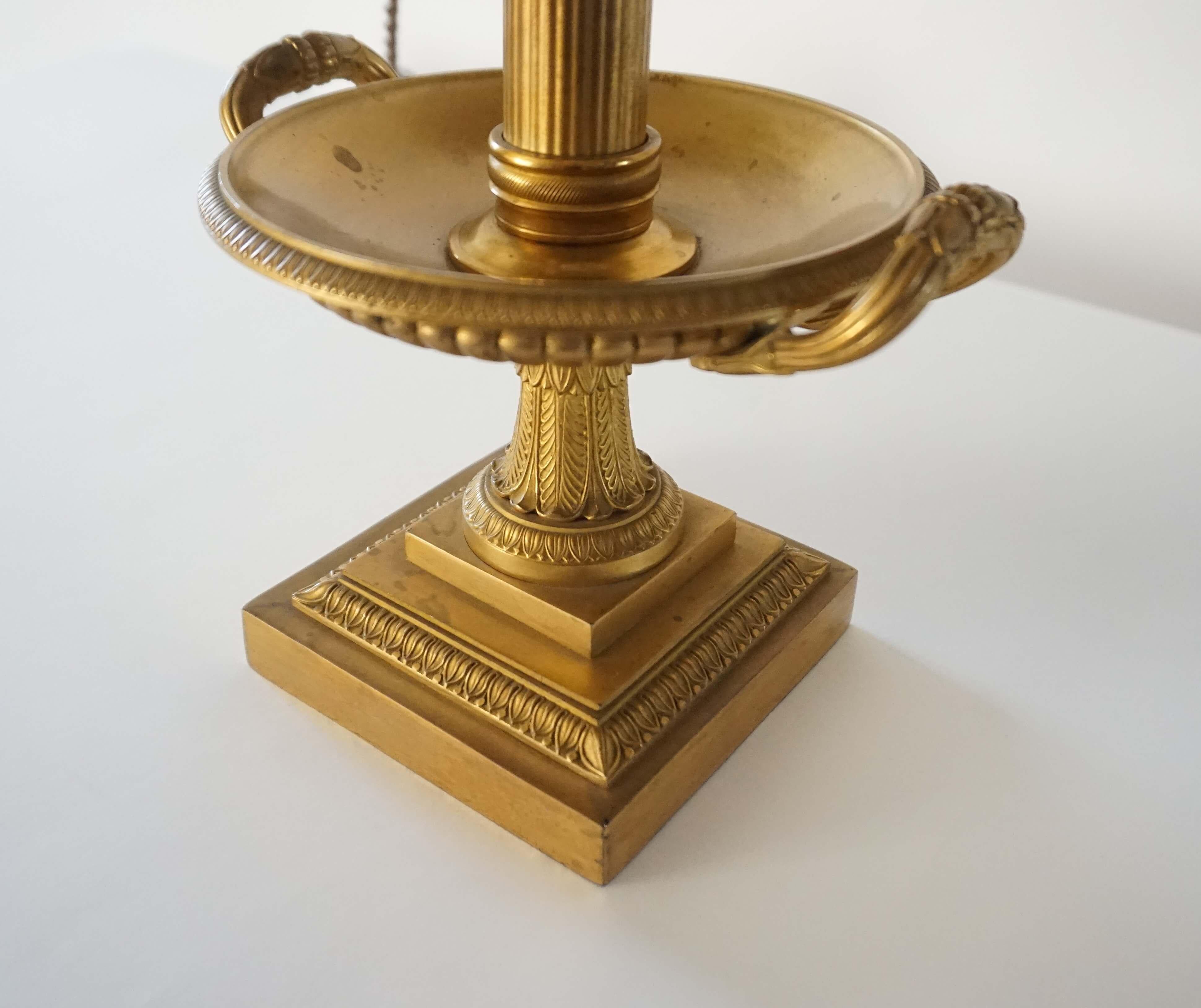 Neoclassical Gilt Bronze Bouillotte Lamp, France, circa 1800 2
