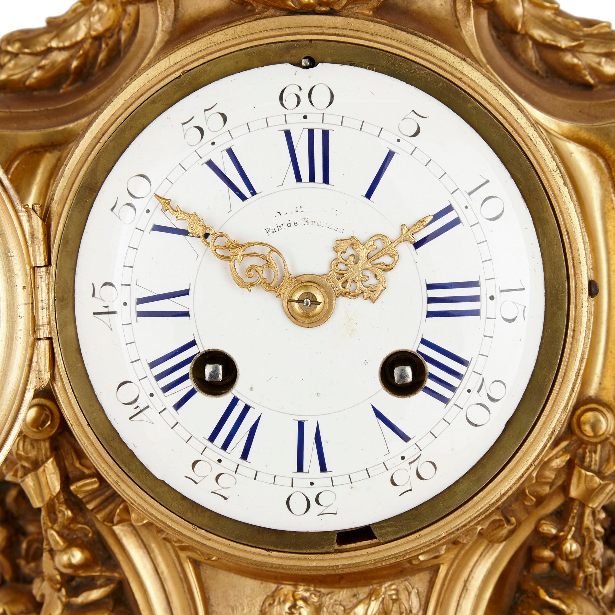 French Neoclassical Gilt Bronze Clock and Barometer Set by Maison Mottheau