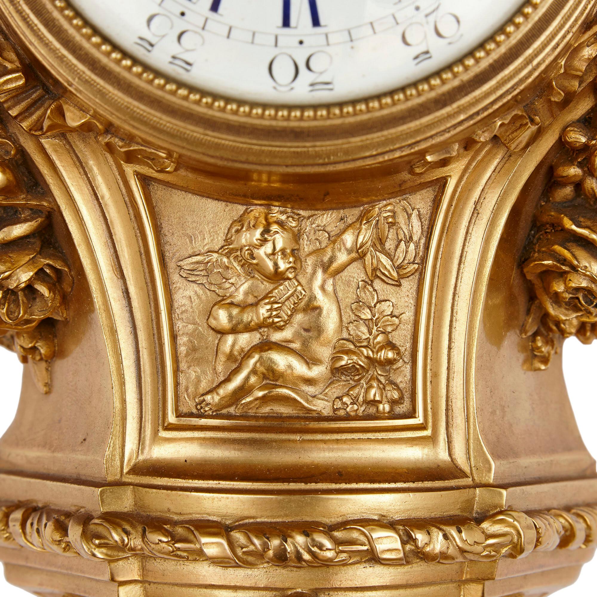 19th Century Neoclassical Gilt Bronze Clock and Barometer Set by Maison Mottheau