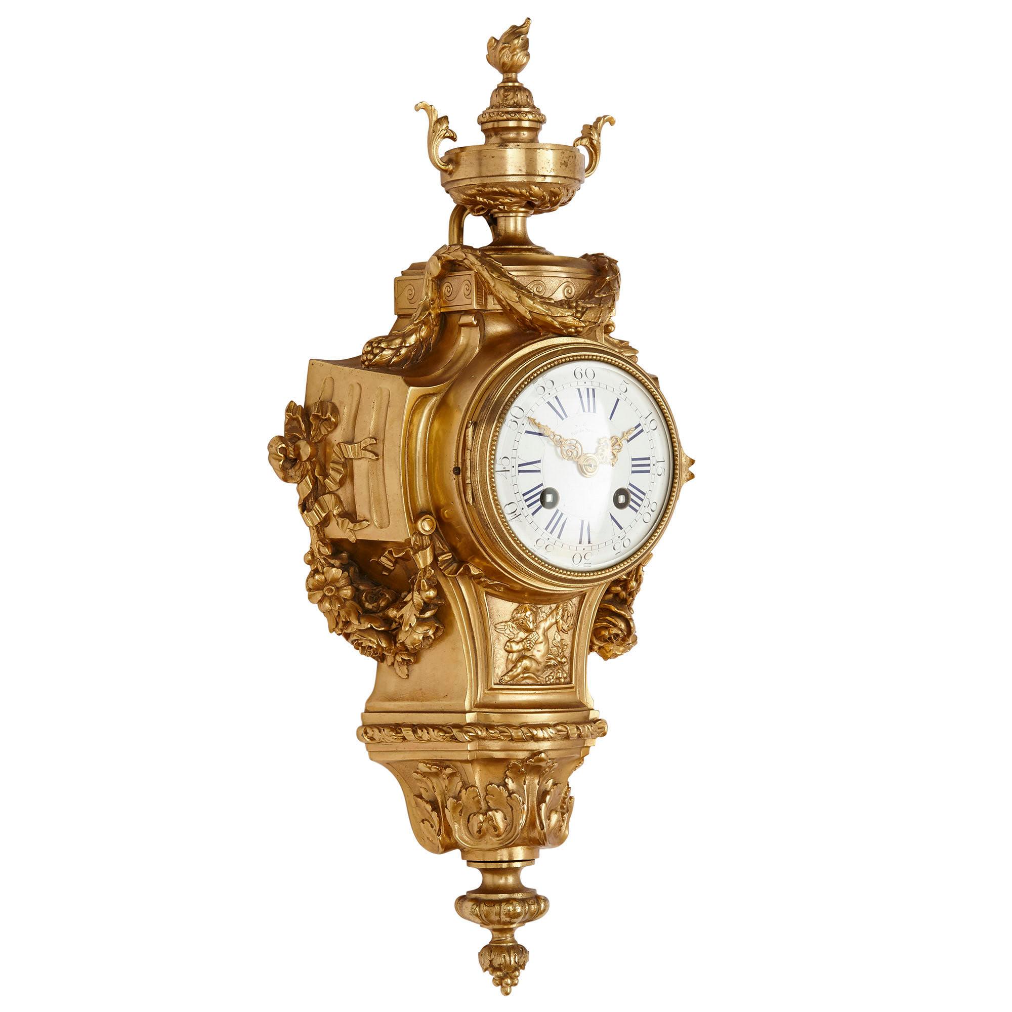 Neoclassical Gilt Bronze Clock and Barometer Set by Maison Mottheau 2