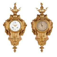 Neoclassical Gilt Bronze Clock and Barometer Set by Maison Mottheau