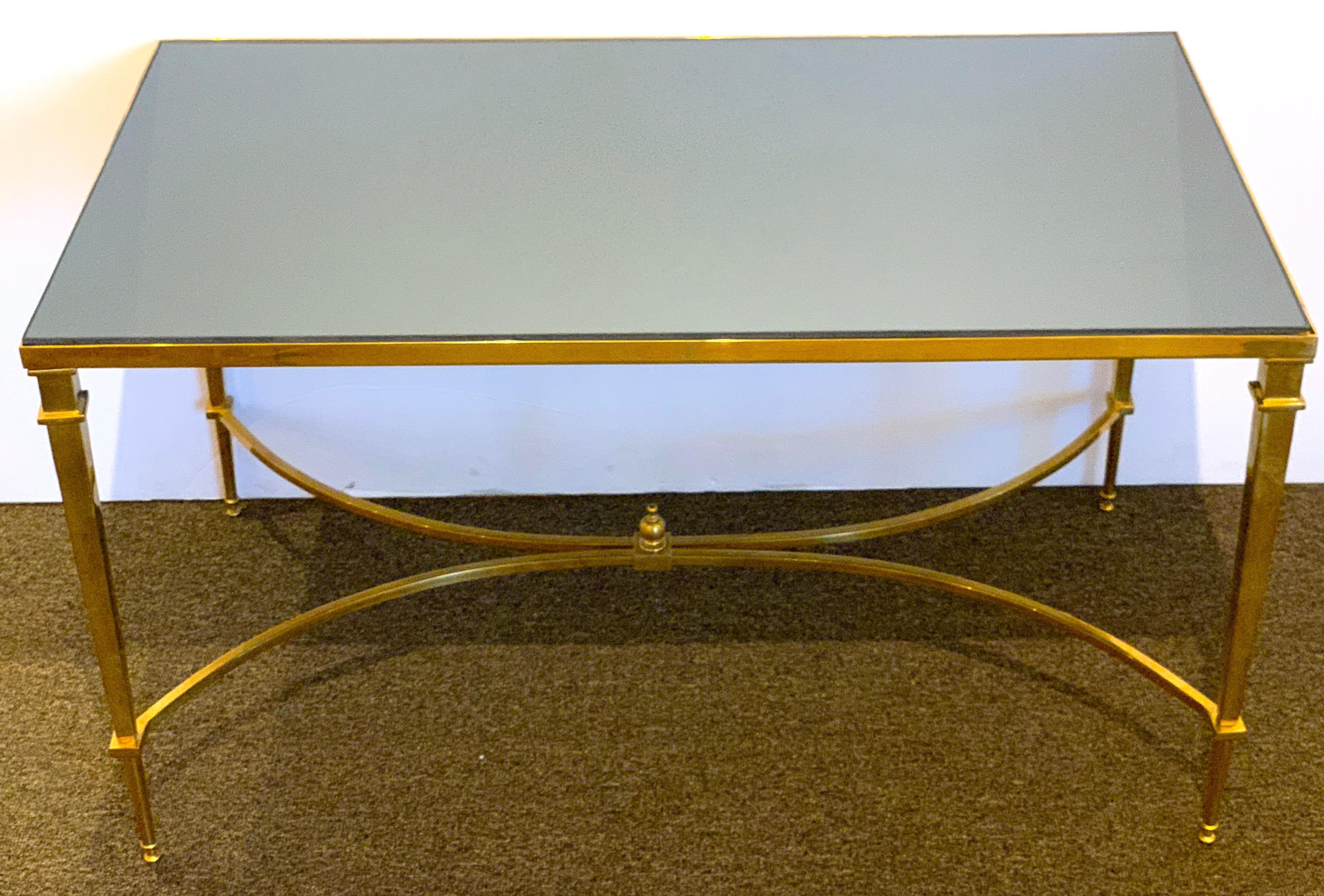 20th Century Neoclassical Gilt Bronze Coffee Table with Grey Mirror Top
