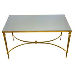 Neoclassical Gilt Bronze Coffee Table with Grey Mirror Top