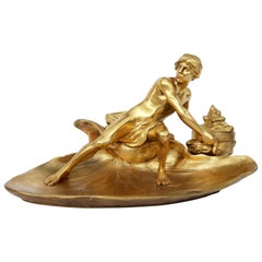 Neoclassical Gilt Bronze Inkwell of a Young Neptune Holding a Seashell