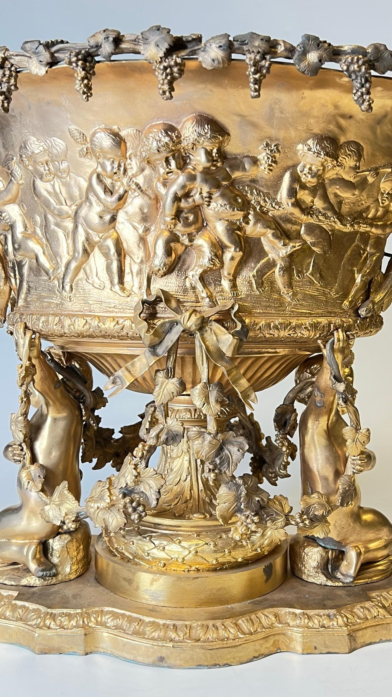 Neoclassical Gilt Bronze Jardiniere with Bacchanal Motif in Louis XVI Style 8
