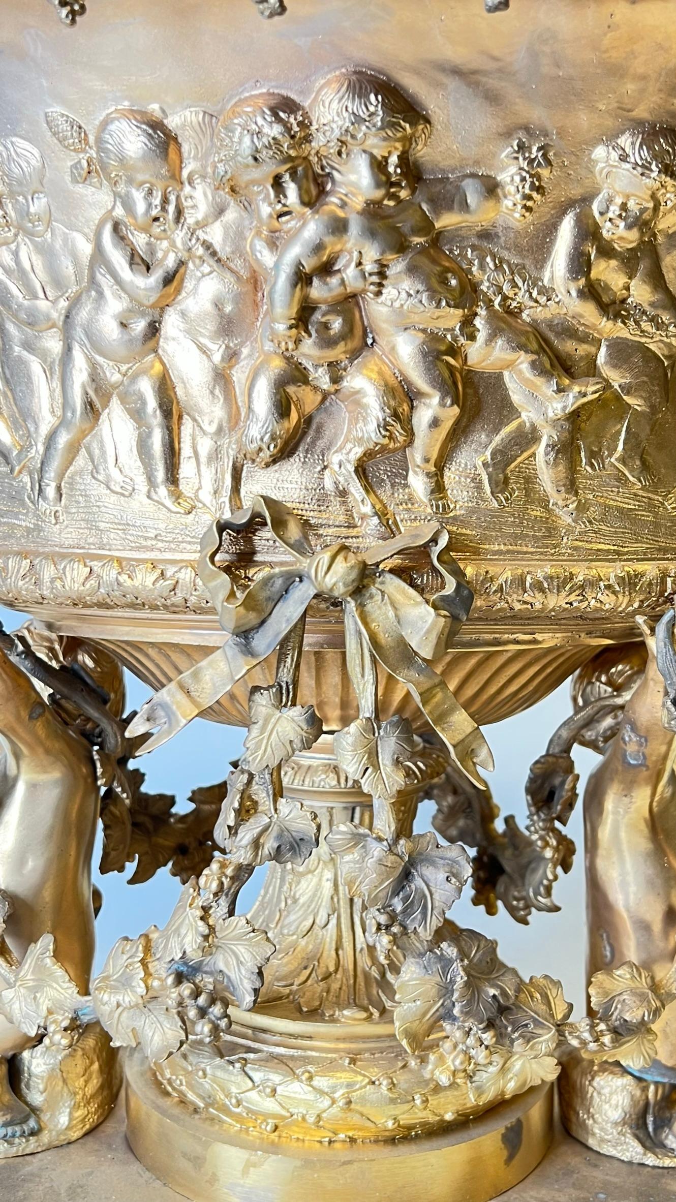 Neoclassical Gilt Bronze Jardiniere with Bacchanal Motif in Louis XVI Style 9