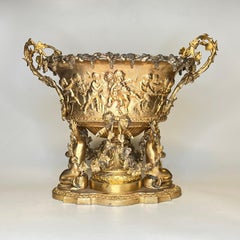 Neoclassical Gilt Bronze Jardiniere with Bacchanal Motif in Louis XVI Style