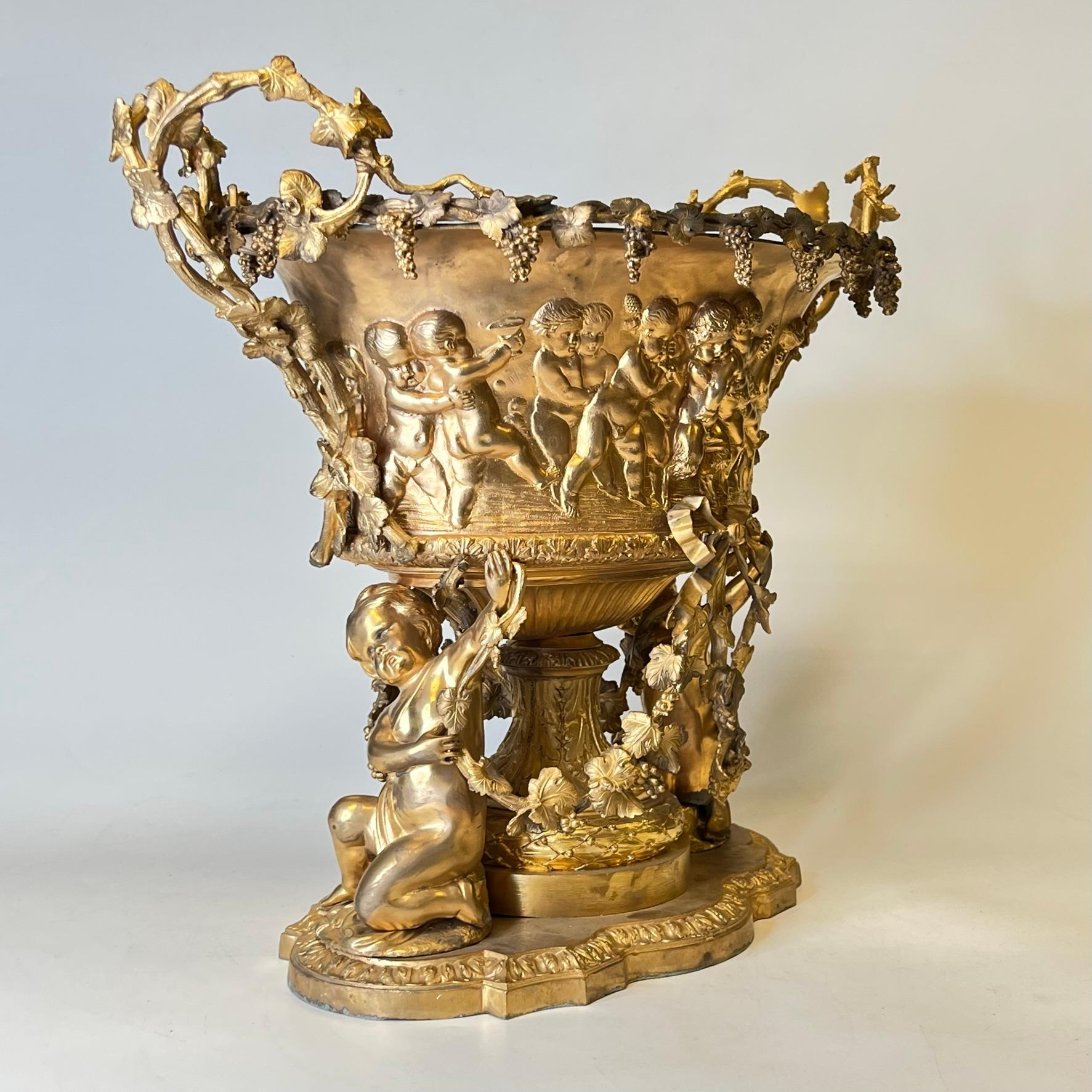 20th Century Neoclassical Gilt Bronze Jardiniere with Bacchanal Motif in Louis XVI Style