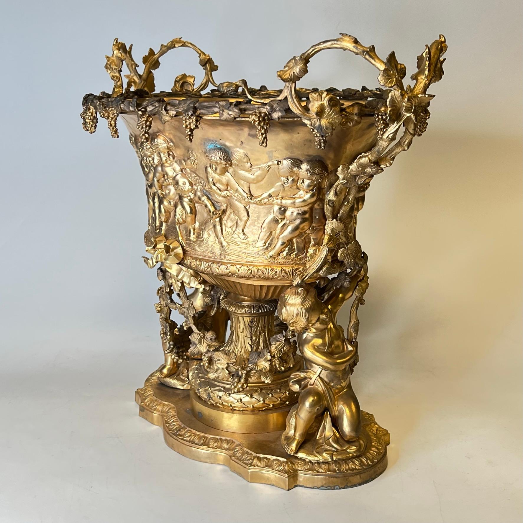 Neoclassical Gilt Bronze Jardiniere with Bacchanal Motif in Louis XVI Style 2