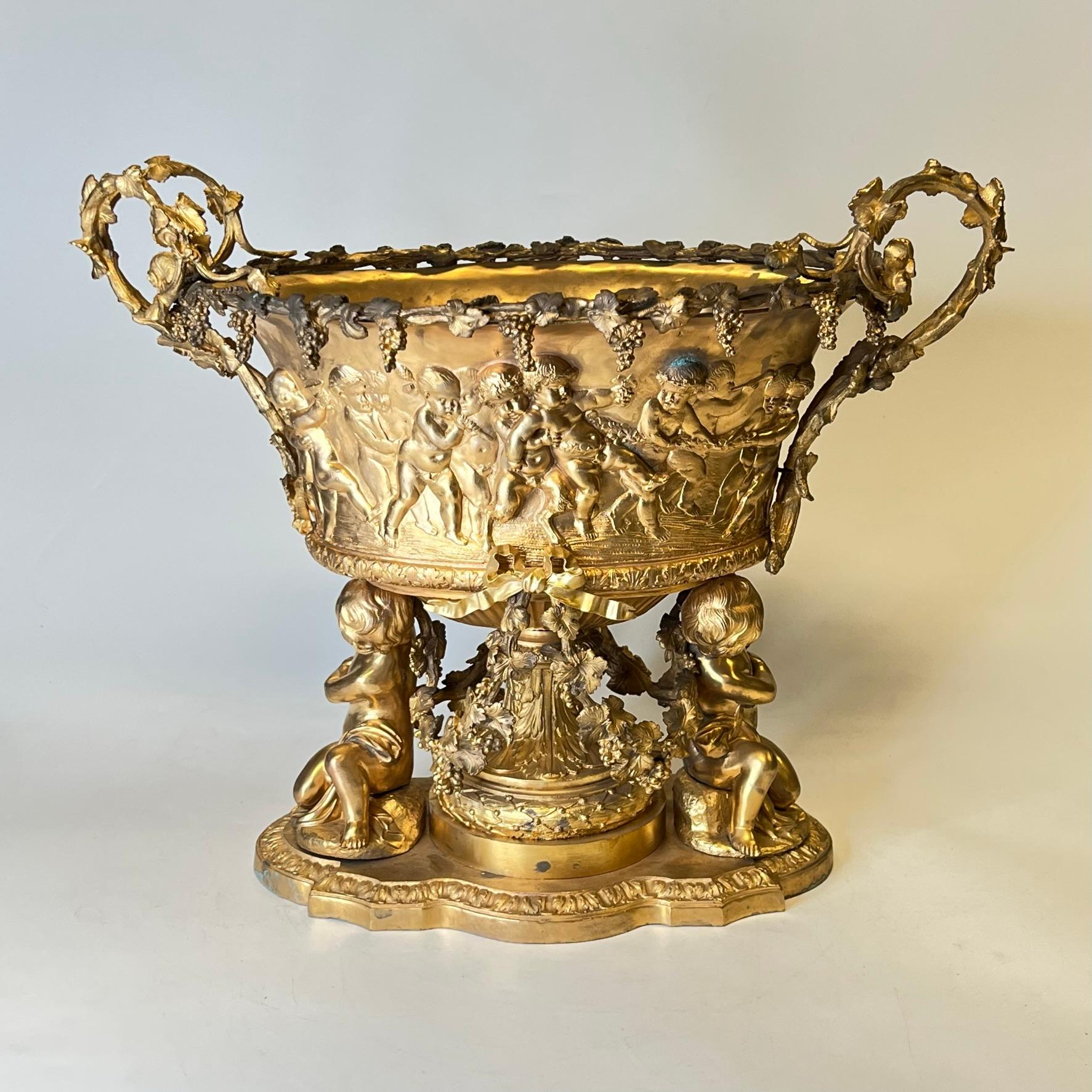 Neoclassical Gilt Bronze Jardiniere with Bacchanal Motif in Louis XVI Style 3