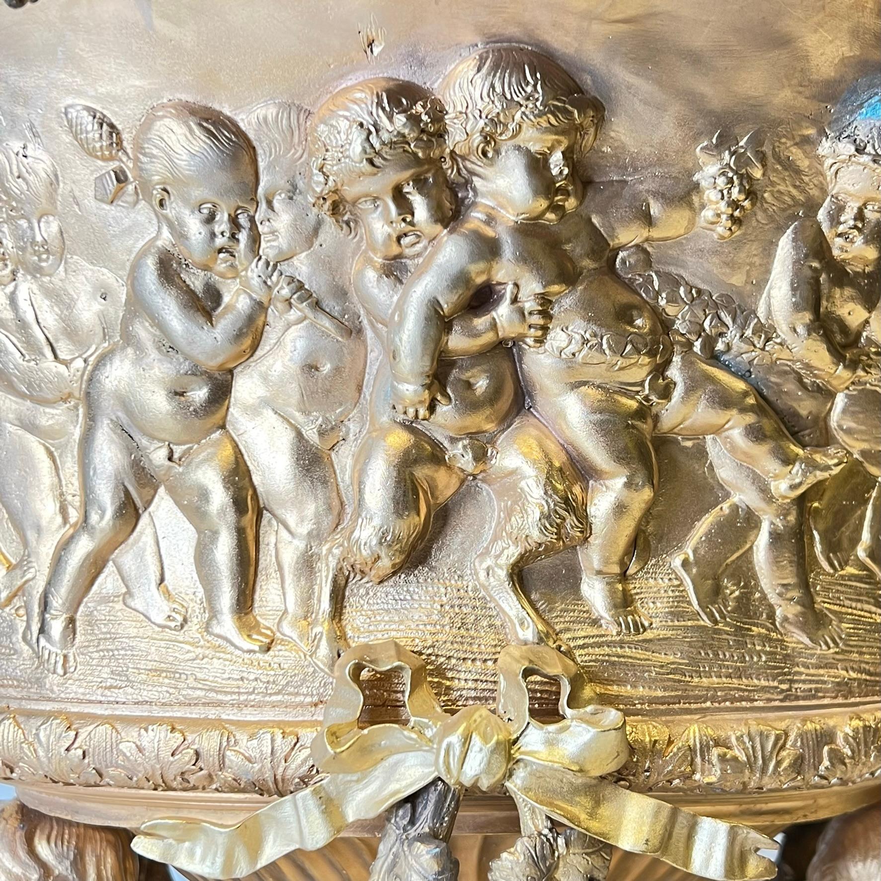 Neoclassical Gilt Bronze Jardiniere with Bacchanal Motif in Louis XVI Style 4