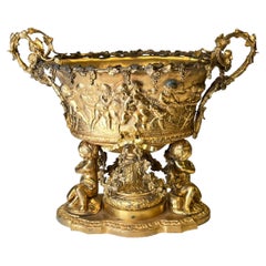 Neoclassical Gilt Bronze Jardiniere with Bacchanal Motif in Louis XVI Style