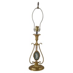 Neoclassical Gilt Bronze Lyre Table Lamp with Green Jasperware, Late 20th Centur