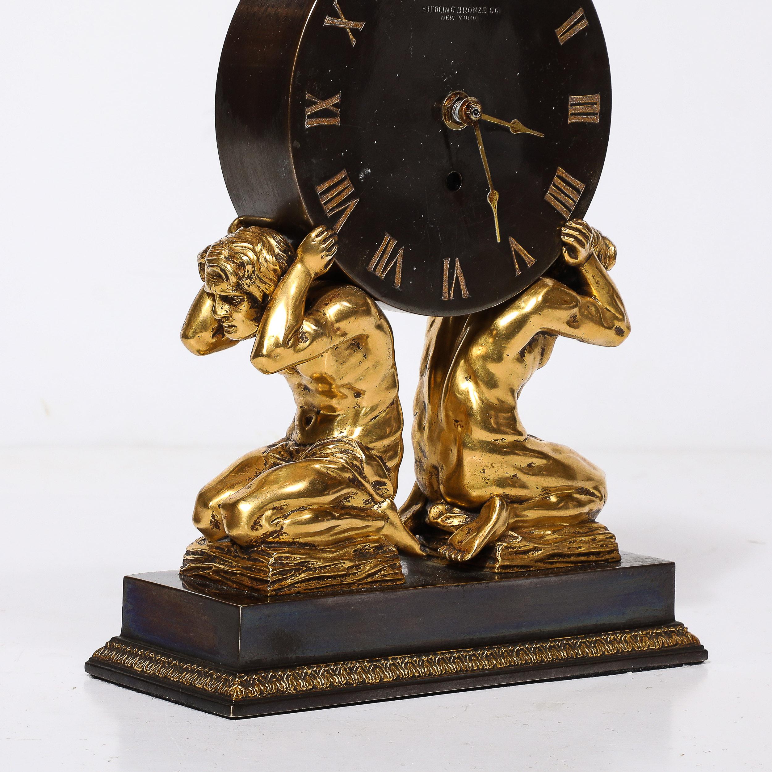Neoclassical Gilt Bronze Mantlepiece Clock by Sterling Bronze Co. For Sale 8