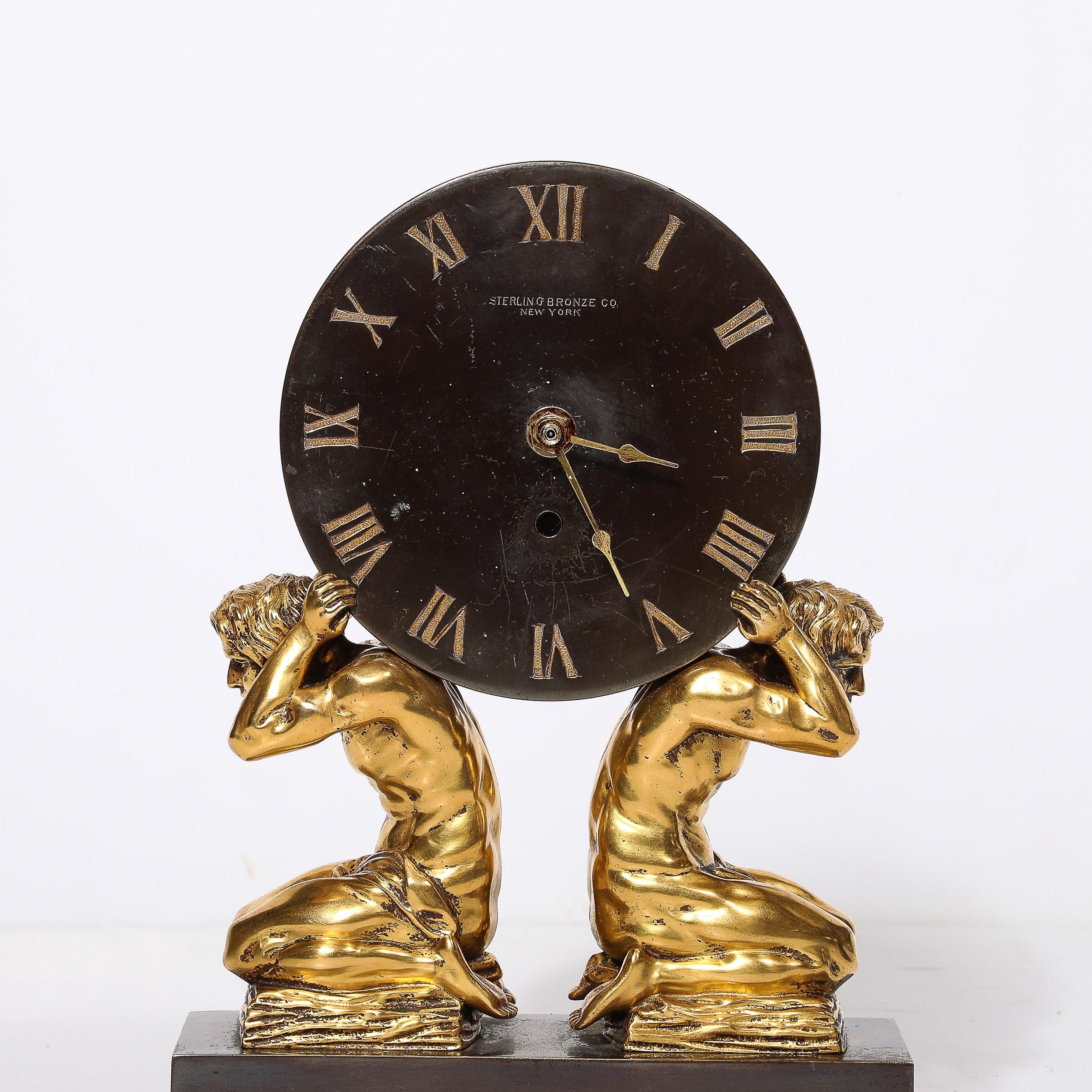 Neoclassical Gilt Bronze Mantlepiece Clock by Sterling Bronze Co. In Excellent Condition For Sale In New York, NY