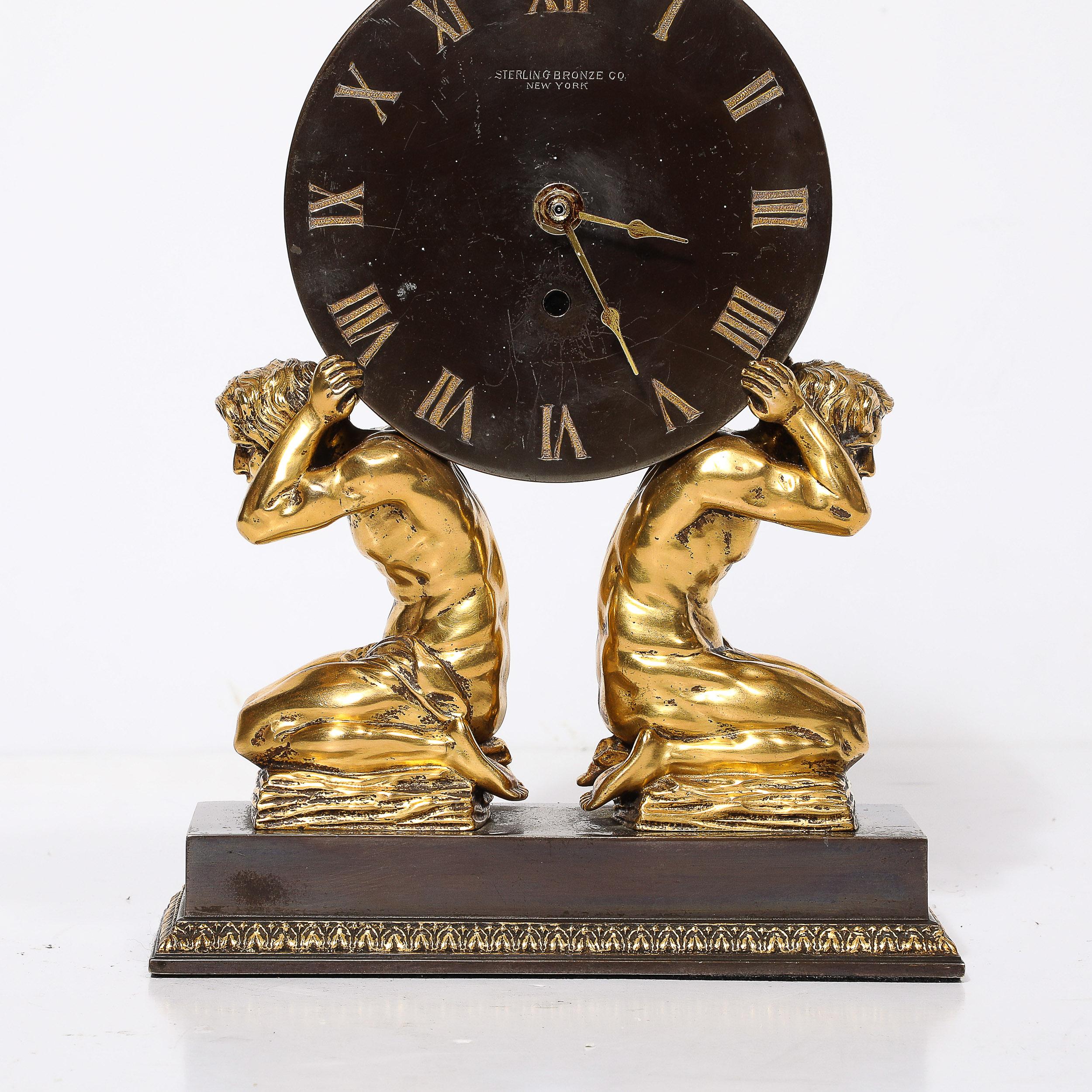 Early 20th Century Neoclassical Gilt Bronze Mantlepiece Clock by Sterling Bronze Co. For Sale