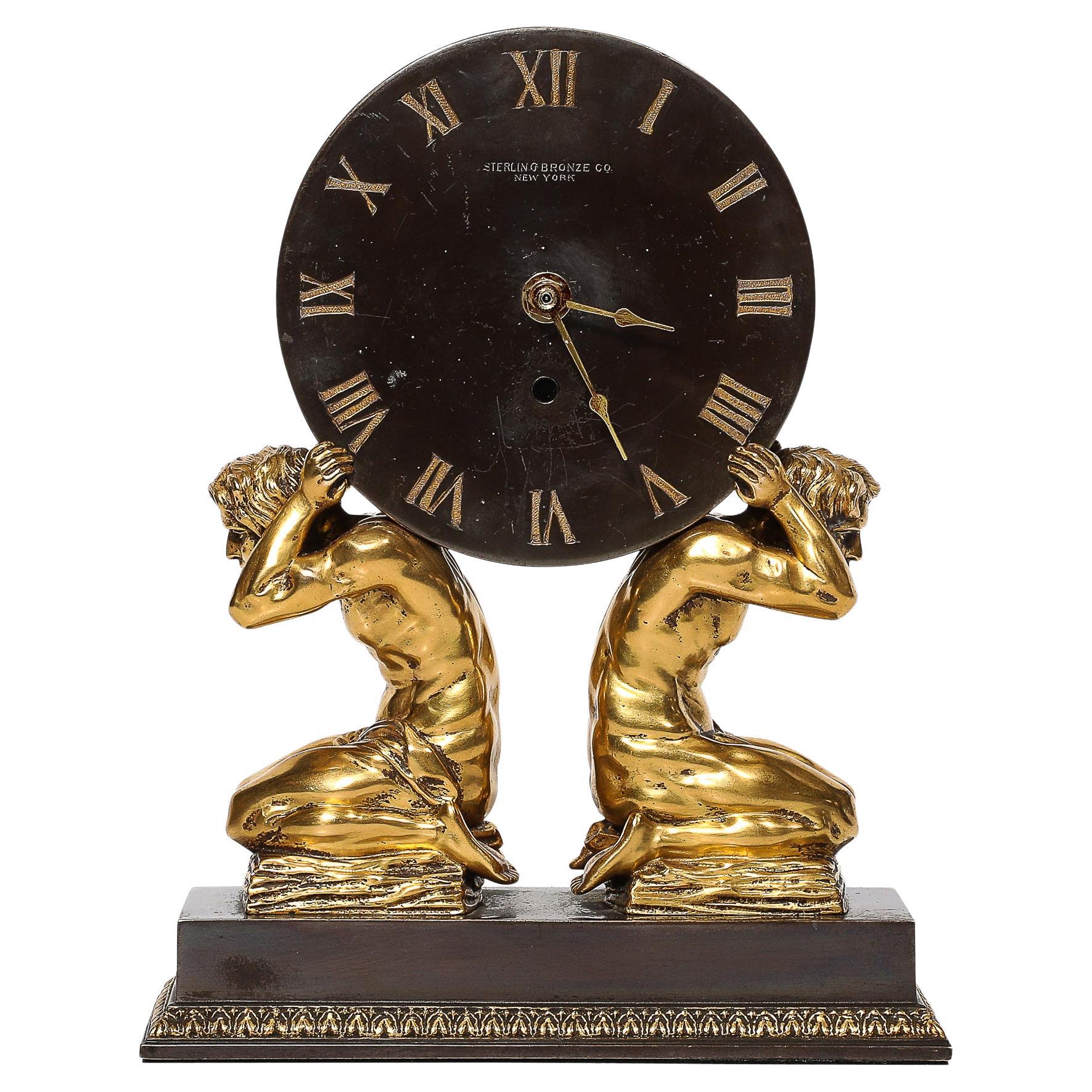 Pendule de cheminée néoclassique en bronze doré par Sterling Bronze Co.