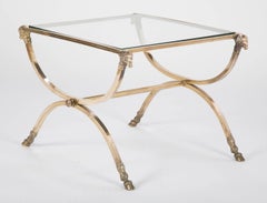 Maison Jansen Style Glass Topped Bronze Side Table with Rams Heads and Hoof Feet