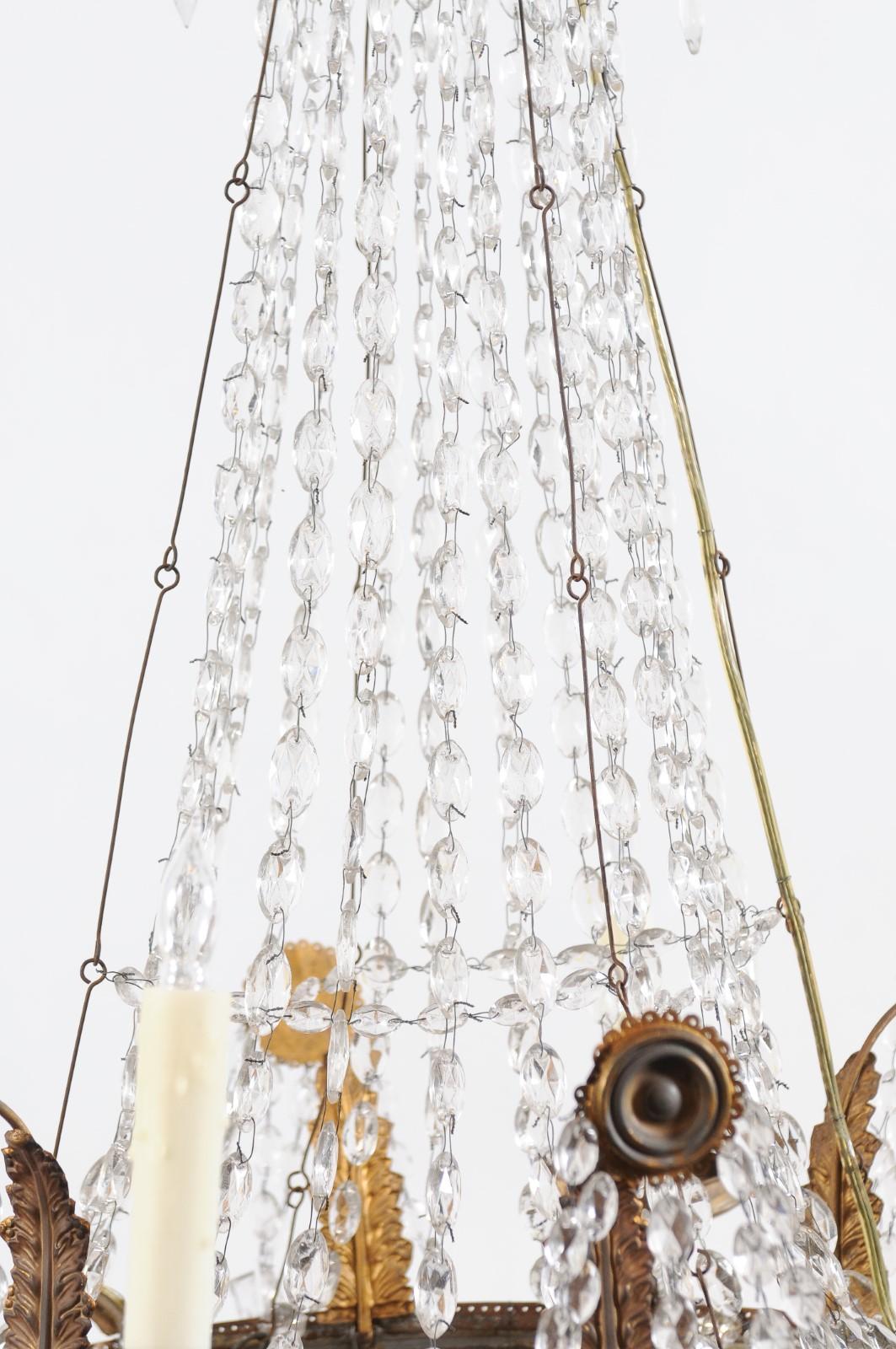 Neoclassical Gilt Metal Chandelier featuring Greek Key Design with Crystal For Sale 4