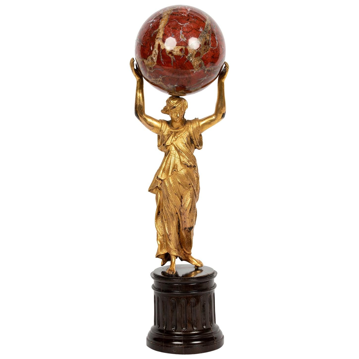 Neoclassical Gilt Metal Figure with Marble