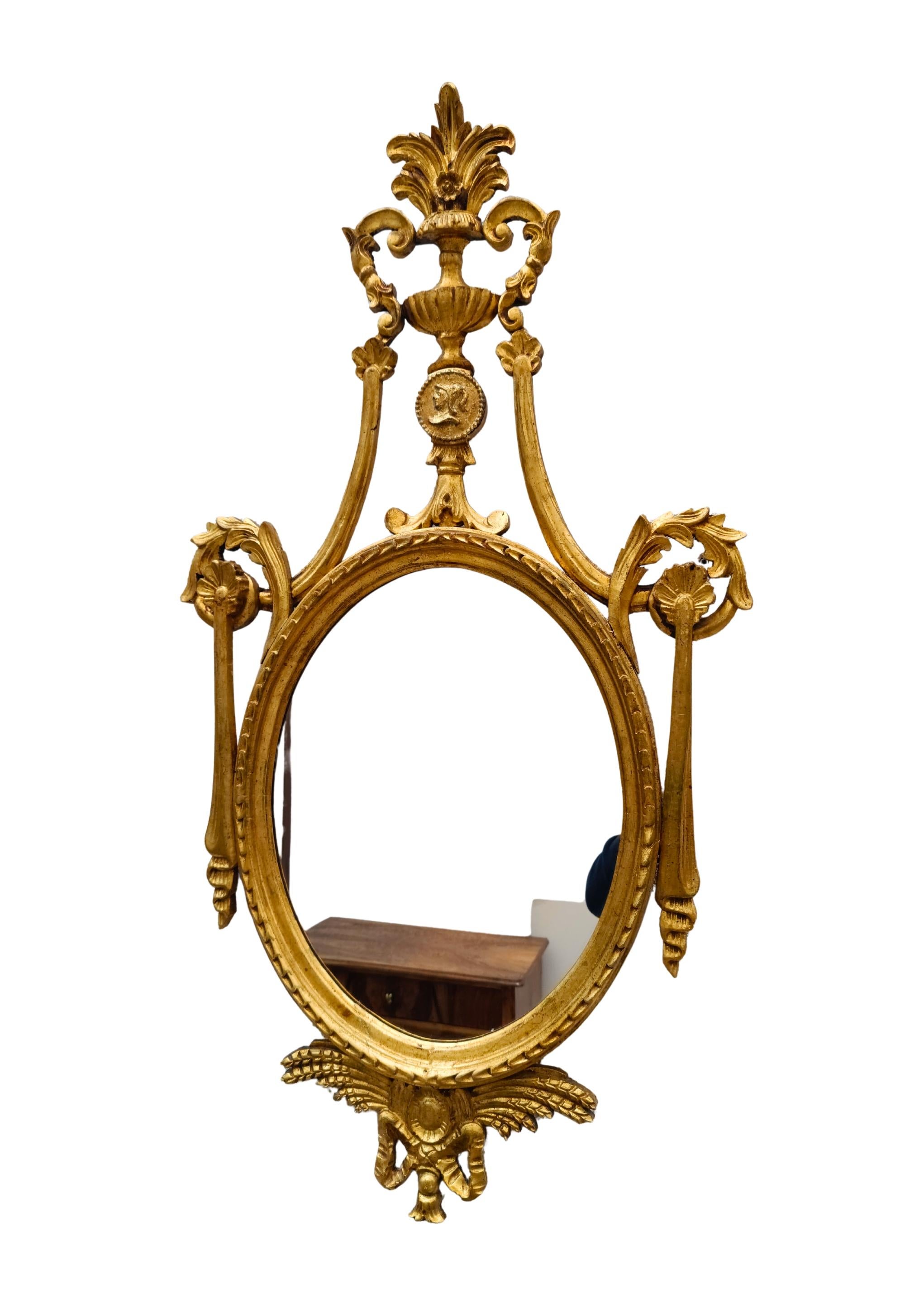 German Neoclassical Gilt Mirror circa 1800 with Carved Eagle Ornament For Sale