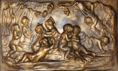 Neoclassical Gilt Terracotta Cherub Relief Panel, 19th Century