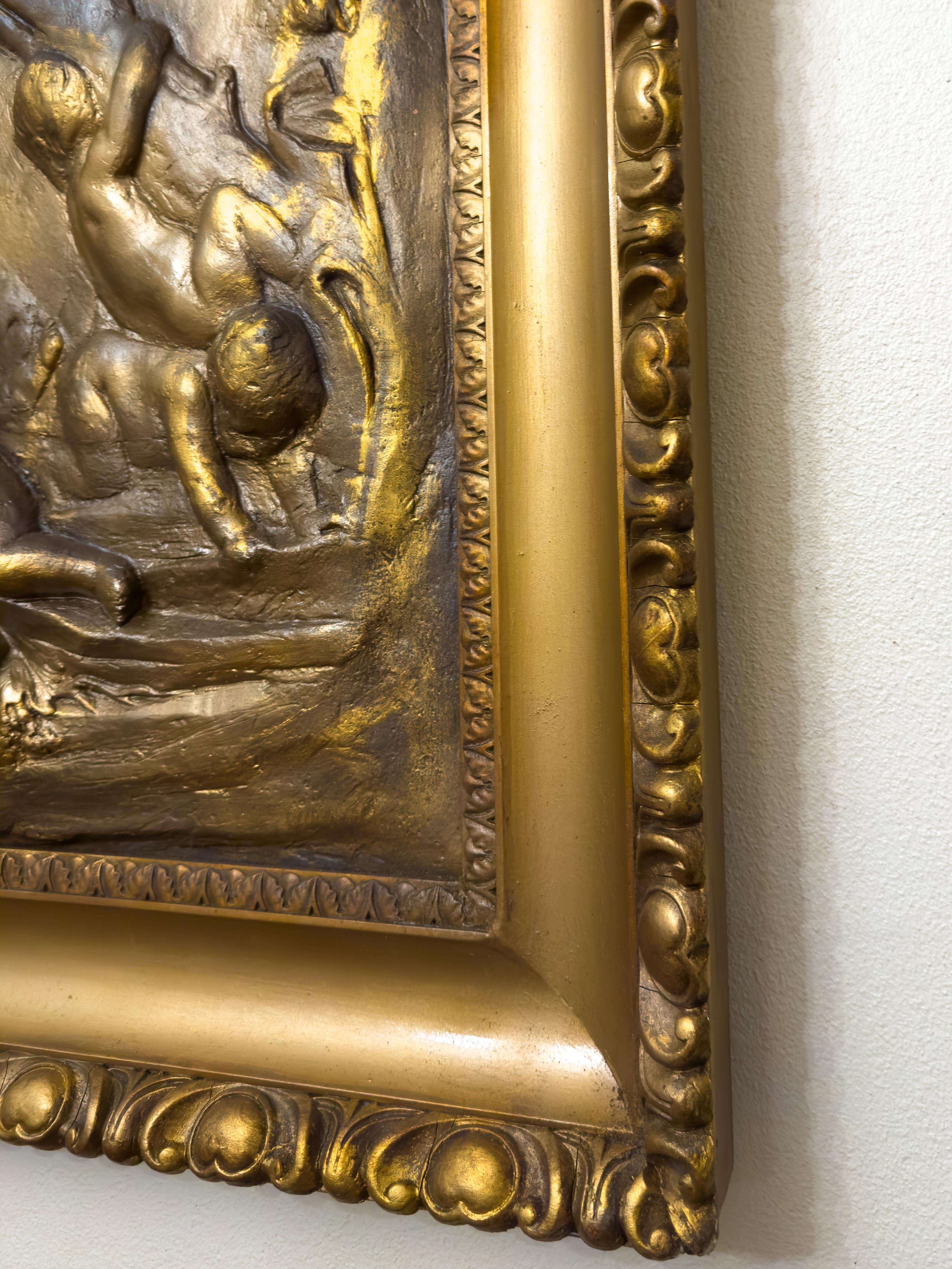 Panneau en relief de chérubin néoclassique en terre cuite dorée, 19ème siècle en vente 2