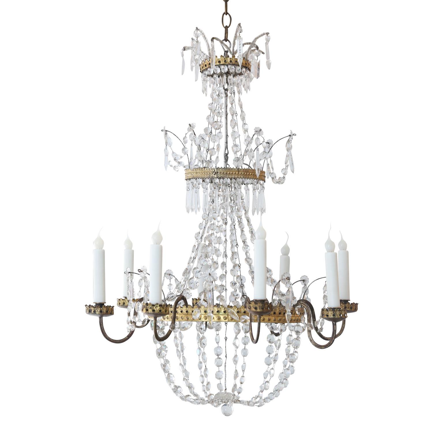 Neoclassical Gilt-Tole and Crystal Chandelier For Sale 5
