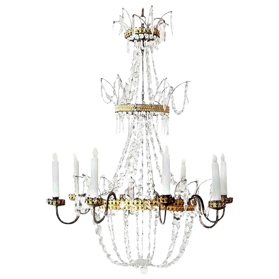 Neoclassical Gilt-Tole and Crystal Chandelier For Sale 6