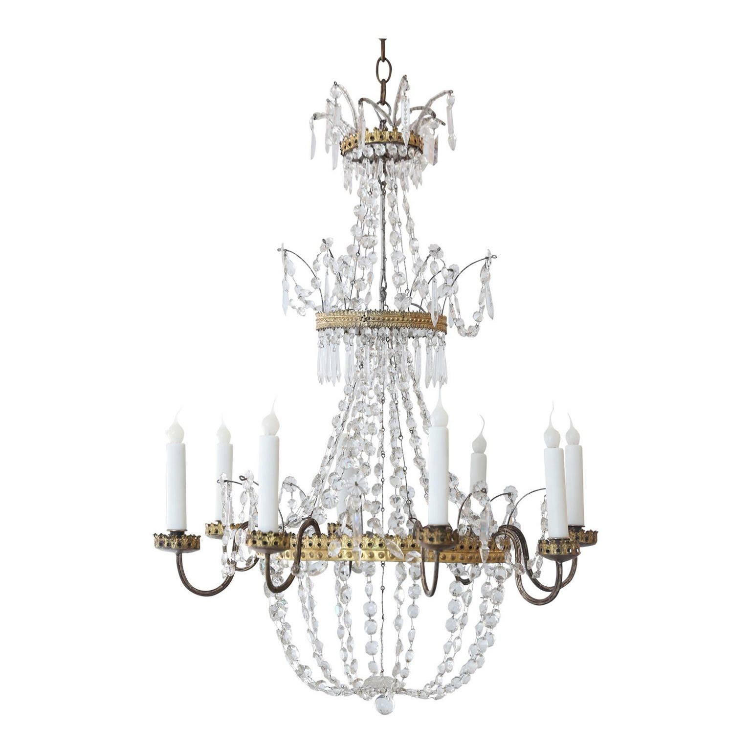 Neoclassical Gilt-Tole and Crystal Chandelier