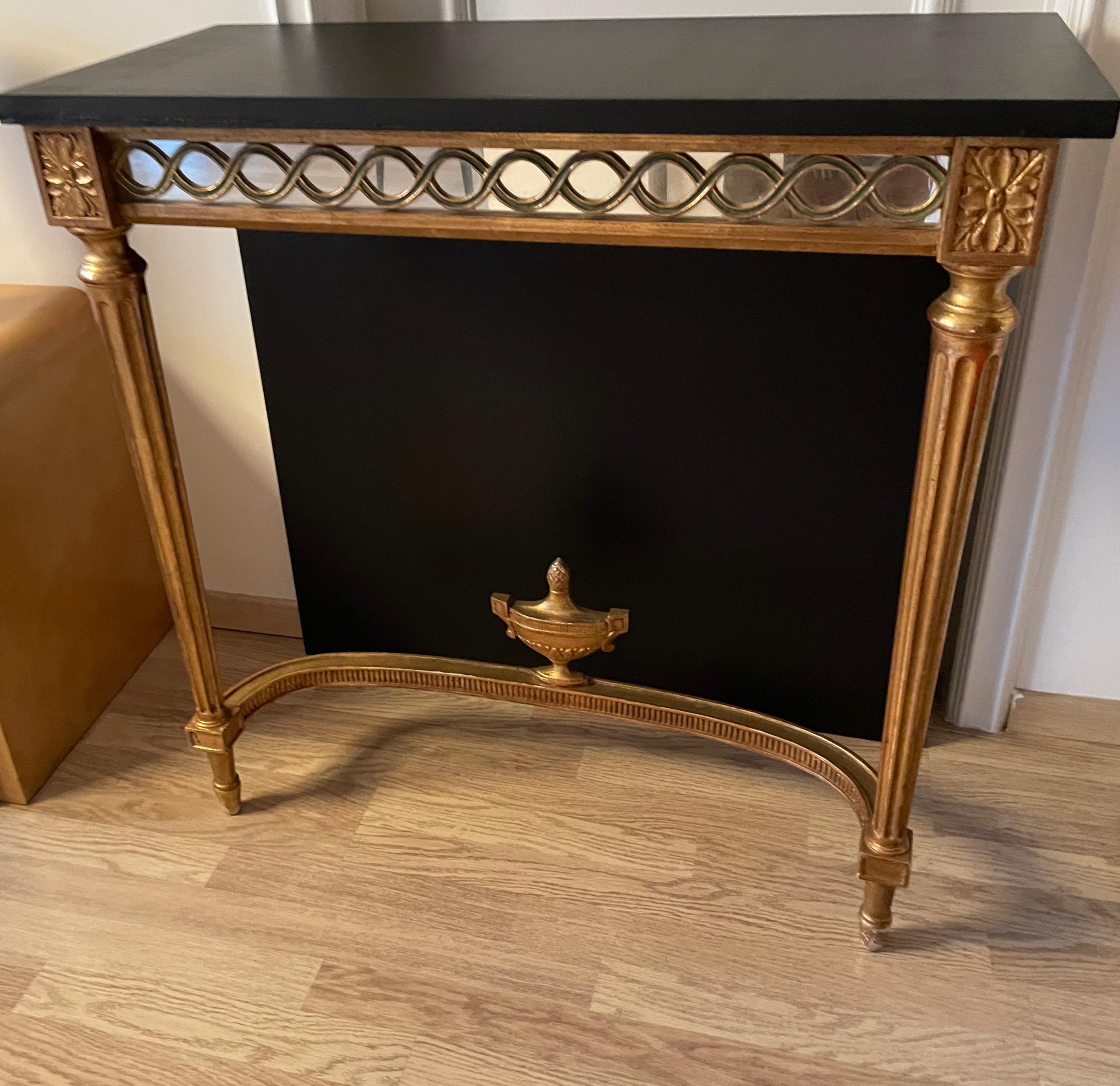 Neoclassical Gilt Wood Console Table with Mirror and Wood Top, Paris 1950 For Sale 3